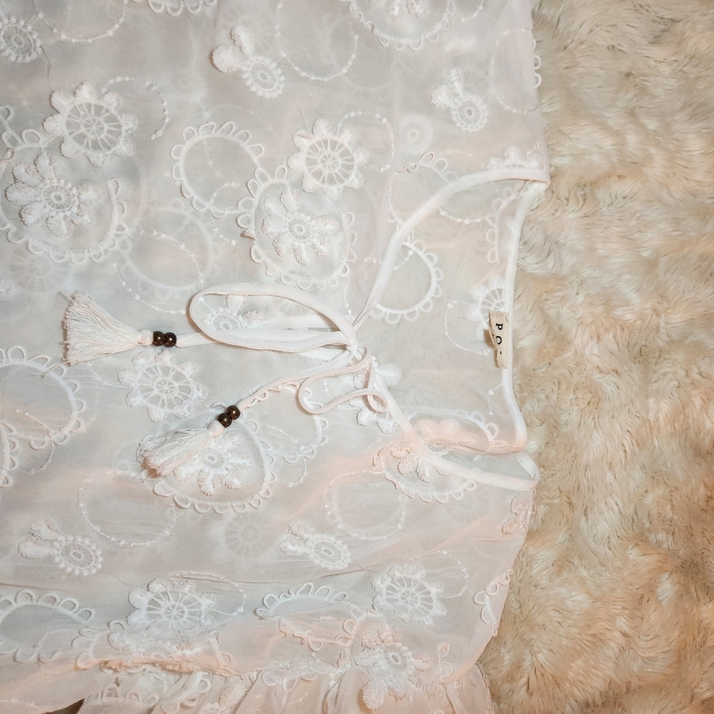 POL large Oversize White Sheer Peasant Blouse Top - Picture 8 of 9